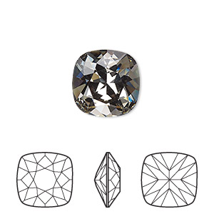 Embellishment, Crystal Passions&reg;, black diamond, foil back, 12mm faceted cushion fancy stone (4470). Sold individually.