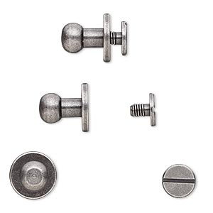 Clasp, twist-in rivet, antique silver-plated brass, 11x10mm with 6mm round and 3mm shank. Sold per pkg of (4) 2-piece sets.