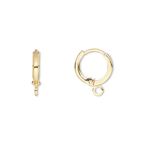 Ear wire, gold-plated brass, 14mm round leverback with closed loop. Sold per pkg of 5 pairs.