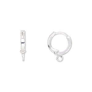 Ear wire, silver-plated brass, 14mm round leverback with closed loop. Sold per pkg of 5 pairs.