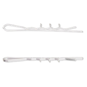 Hair clip, silver-plated steel, 2-1/4 inches with 3 closed loops. Sold per pkg of 10.
