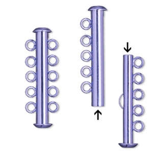 Clasp, 5-strand slide lock, electro-coated brass, purple, 31x6mm tube. Sold per pkg of 2.