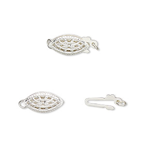 Clasp, fishhook, sterling silver, 12x6mm oval with cutouts. Sold per pkg of 2.