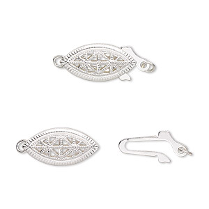 Clasp, fishhook, sterling silver, 16x8mm oval with star cutout. Sold per pkg of 2.