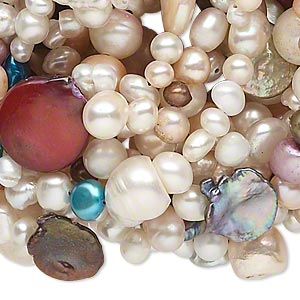 Pearl, cultured freshwater (bleached / dyed), multicolored, 3mm-20x7mm multi-shape, D+ grade, Mohs hardness 2-1/2 to 4. Sold per 72-inch continuous loop.