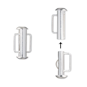 Clasp, slide lock, silver-plated brass, 16x6mm round tube, 8x2mm inside diameter. Sold per pkg of 4.
