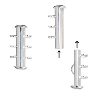 Clasp, 3-strand slide lock, silver-plated brass, 21x6mm round tube. Sold per pkg of 4.