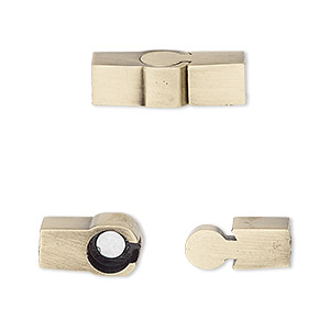 Clasp, magnetic slide lock, brass-plated &quot;pewter&quot; (zinc-based alloy), 21x8mm square tube with glue-in ends, 4x4mm inside diameter. Sold individually.
