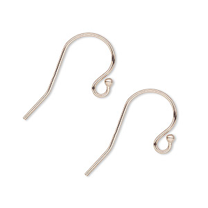 Ear wire, 14Kt rose gold-filled, 11mm fishhook with open loop and ball, 22 gauge. Sold per pair.