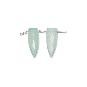 Bead, chalcedony (dyed), aqua blue, 16x6mm hand-cut top-drilled faceted spike, B grade, Mohs hardness 6-1/2 to 7. Sold per pkg of 2 beads.