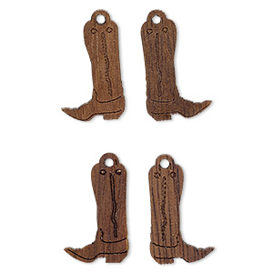 Drop, wood (natural), 16x11mm single-sided left- and right-facing cowboy boot. Sold per pkg of 4.