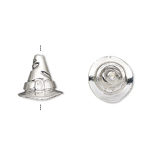 Cone, silver-plated pewter (tin-based alloy), 13x12.5mm witch&#39;s hat, 7mm inside diameter. Sold individually.