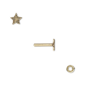 Washer and brad, antiqued brass, 4x0.7mm and 10.5x6mm with 6x6mm star and 1.5mm post diameter. Sold per pkg of (2) 2-piece sets.