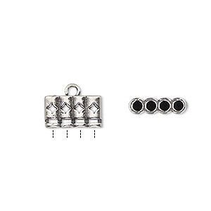 Cord end, glue-in, antique silver-plated brass, 12x7mm 4-strand double-sided with diamond cutout design, 2mm inside diameter. Sold per pkg of 2.