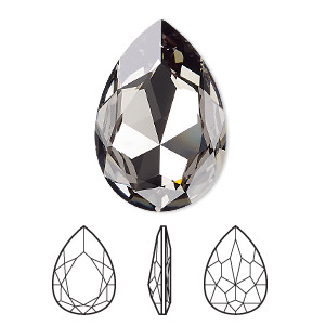 Embellishment, Crystal Passions&reg;, black diamond, foil back, 30x20mm faceted pear fancy stone (4327). Sold individually.