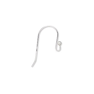 Ear wire, sterling silver, 12mm fishhook with 2mm ball and open loop, 24 gauge. Sold per pkg of 2 pairs.