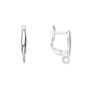 Ear wire, sterling silver, 17mm square leverback with shield and open loop. Sold per pair.