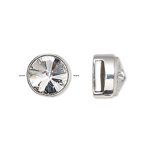 Slide, cubic zirconia and sterling silver, clear, 14mm single-sided round with 9x2mm hole. Sold individually.