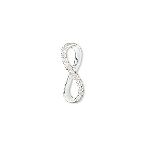 Link, cubic zirconia and sterling silver, clear, 19.5x7mm single-sided infinity. Sold individually.