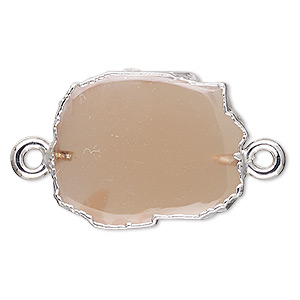 Link, multi-moonstone (natural) / copper- / silver-plated sterling silver, 13x12mm-15x14mm freeform rectangle. Sold per pkg of 2.
