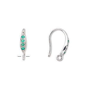 Ear wire, green onyx (dyed) and sterling silver, 15mm fishhook with open loop, 18 gauge. Sold per pair.