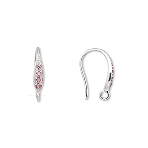 Ear wire, garnet (natural) and sterling silver, 15mm fishhook with open loop, 18 gauge. Sold per pair.