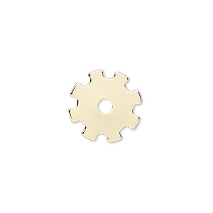 Component, gold-finished steel, 15mm gear with 2.5mm center hole. Sold per pkg of 10.