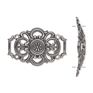 Focal, antique silver-plated brass, 30x20mm fancy barrel with cutout design. Sold per pkg of 6.