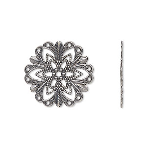 Component, antique silver-plated brass, 21x21mm fancy round with cutout star design. Sold per pkg of 10.