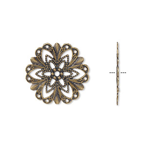 Component, antique brass-plated brass, 21x21mm fancy round with cutout star design. Sold per pkg of 10.
