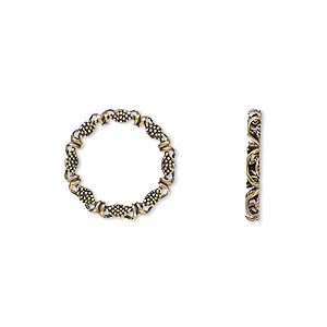 Component, antique brass-plated brass, 16mm open round with beaded and wrapped design, 12mm hole. Sold per pkg of 10.