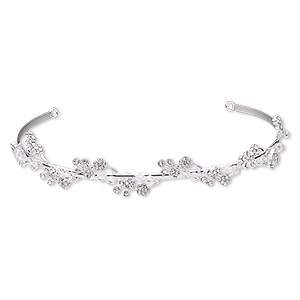 Headband, glass / glass rhinestone / imitation rhodium-plated brass, clear, 20mm wide with 2 loops, 15 inches. Sold individually.