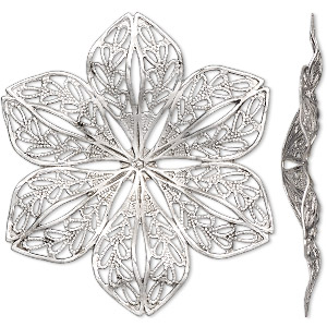 Focal, antique silver-finished brass, 42x42mm flower with cutout design ...