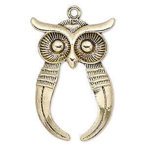 Focal, antique gold-finished &quot;pewter&quot; (zinc-based alloy), 47x31mm owl with 30x22mm oval setting. Sold individually.
