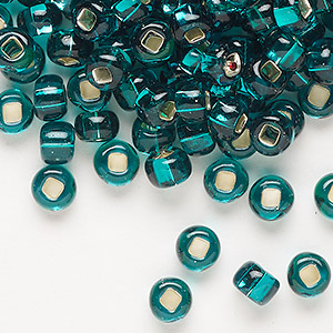 Seed bead, Preciosa Ornela, Czech glass, transparent silver-lined teal, #2 rocaille with square hole. Sold per 50-gram pkg.
