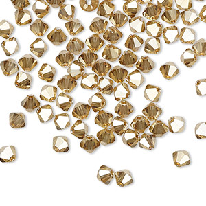 Bead, Preciosa Czech crystal, crystal golden flare 2X, 4mm faceted bicone. Sold per pkg of 48.