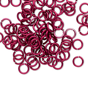 Jump ring, anodized tempered aluminum, red, 6mm round, 4.2mm inside diameter, 18 gauge. Sold per pkg of 100.