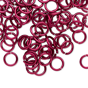 Jump ring, anodized tempered aluminum, red, 8mm round, 5.6mm inside diameter, 17 gauge. Sold per pkg of 100.