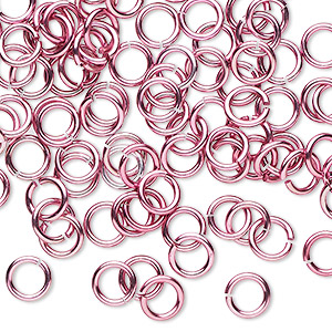Jump ring, anodized tempered aluminum, pink, 6mm round, 4.2mm