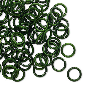 Jump ring, anodized tempered aluminum, dark green, 8mm round, 5.6mm inside diameter, 17 gauge. Sold per pkg of 100.