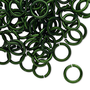 Jump ring, anodized tempered aluminum, dark green, 10mm round, 7.2mm inside diameter, 15 gauge. Sold per pkg of 100.
