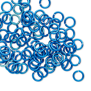 Jump ring, anodized tempered aluminum, light blue, 6mm round, 4.2mm inside diameter, 18 gauge. Sold per pkg of 100.