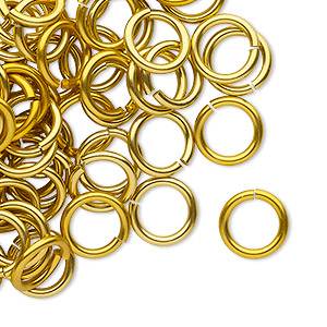 Jump ring, anodized aluminum, gold, 8mm matte round, 5.4mm inside diameter,  16 gauge. Sold per pkg of 100. - Fire Mountain Gems and Beads