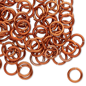 Jump ring, anodized tempered aluminum, orange copper, 8mm round, 5.6mm inside diameter, 17 gauge. Sold per pkg of 100.