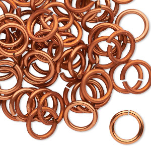 Jump ring, anodized tempered aluminum, orange copper, 10mm round, 7.2mm inside diameter, 15 gauge. Sold per pkg of 100.