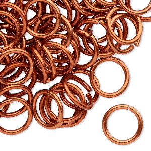 Jump ring, anodized tempered aluminum, orange copper, 12mm round, 9.2mm inside diameter, 15 gauge. Sold per pkg of 100.