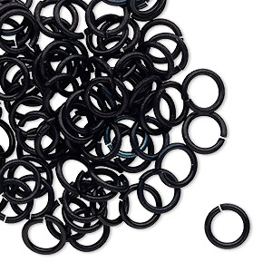 Jump ring, anodized tempered aluminum, black, 8mm round, 5.6mm inside diameter, 17 gauge. Sold per pkg of 100.