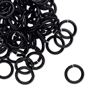 Jump ring, anodized tempered aluminum, black, 10mm round, 7.2mm inside diameter, 15 gauge. Sold per pkg of 100.
