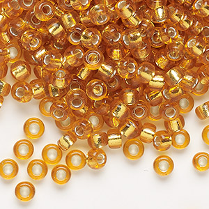 Seed bead, Miyuki, glass, transparent silver-lined gold, (RR3), #15  rocaille. Sold per 35-gram pkg. - Fire Mountain Gems and Beads