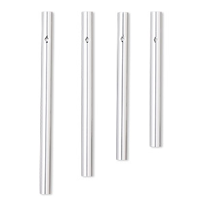 Wind chime component, anodized aluminum, silver, 4-1/2 x 1/3 to 6-1/8 x 1/3 inch hollow rod with 2.5mm beveled hole. Sold per 4-piece set.